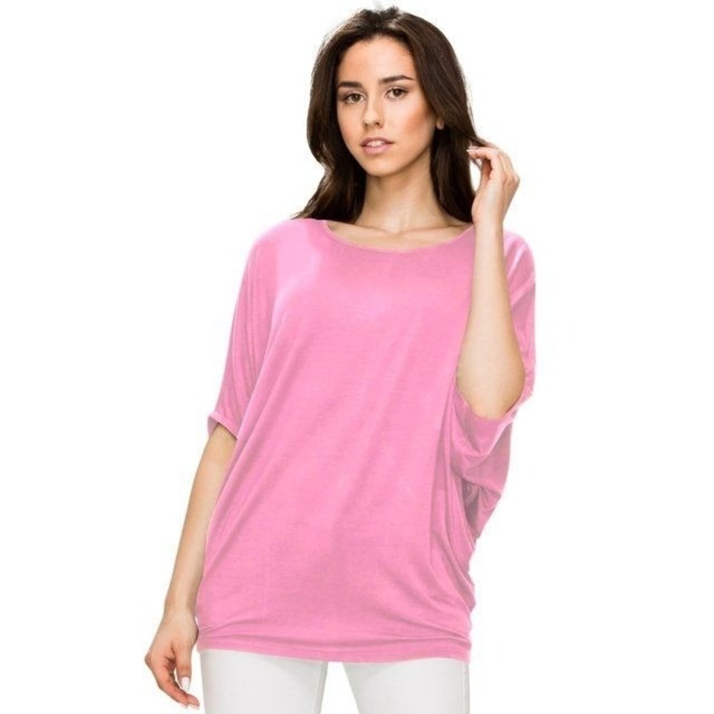 Made by Johnny Women's Scoop Neck Half Sleeve Batwing Dolman‎ Top S PINK